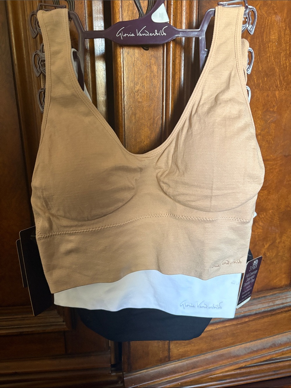 Gloria Vanderbilt Smooth Longline Bralette in Tan 3 pack sz M retail $59